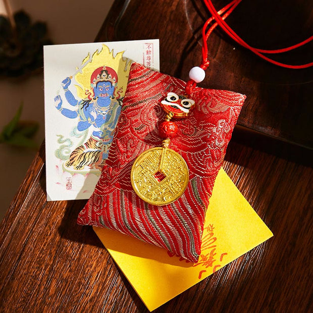 Buddha Stones Chinese Zodiac Natal Buddha Mountain Ghosts Spend Money Copper Coins Sachet Hanging Decoration - Red Fabric - Rooster-Acalanatha - image 27