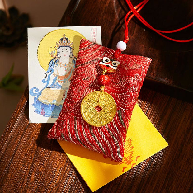 Buddha Stones Chinese Zodiac Natal Buddha Mountain Ghosts Spend Money Copper Coins Sachet Hanging Decoration - Red Fabric - Horse-Mahasattva Bodhisattva - image 28