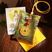 Buddha Stones Chinese Zodiac Natal Buddha Mountain Ghosts Spend Money Copper Coins Sachet Hanging Decoration - Green Fabric - Rabbit-Manjushri Bodhisattva - image 32