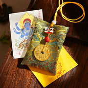 Buddha Stones Chinese Zodiac Natal Buddha Mountain Ghosts Spend Money Copper Coins Sachet Hanging Decoration - Green Fabric - Rooster-Acalanatha - image 35