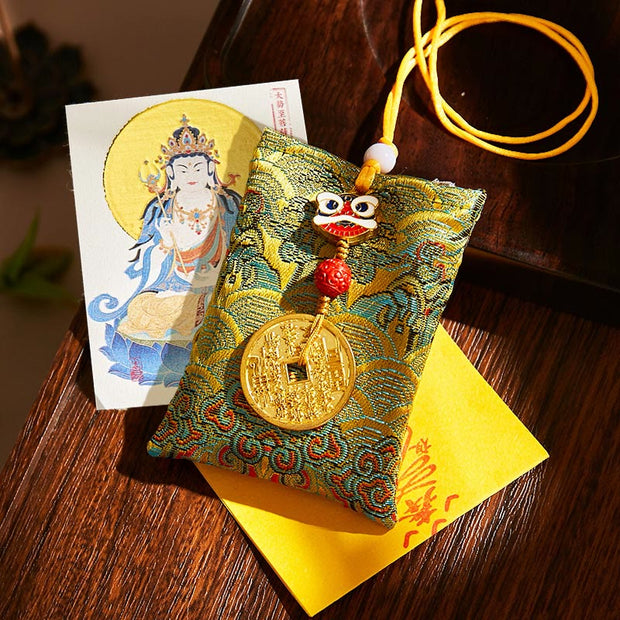 Buddha Stones Chinese Zodiac Natal Buddha Mountain Ghosts Spend Money Copper Coins Sachet Hanging Decoration - Green Fabric - Horse-Mahasattva Bodhisattva - image 36