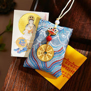 Buddha Stones Chinese Zodiac Natal Buddha Mountain Ghosts Spend Money Copper Coins Sachet Hanging Decoration - Light Blue Fabric - Rabbit-Manjushri Bodhisattva - image 40
