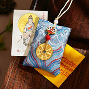 Buddha Stones Chinese Zodiac Natal Buddha Mountain Ghosts Spend Money Copper Coins Sachet Hanging Decoration - Light Blue Fabric - Dragon/Snake-Samantabhadra Bodhisattva - image 46