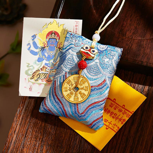 Buddha Stones Chinese Zodiac Natal Buddha Mountain Ghosts Spend Money Copper Coins Sachet Hanging Decoration - Light Blue Fabric - Rooster-Acalanatha - image 43