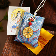 Buddha Stones Chinese Zodiac Natal Buddha Mountain Ghosts Spend Money Copper Coins Sachet Hanging Decoration - Light Blue Fabric - Rat-Thousand-armed Avalokitesvara - image 41