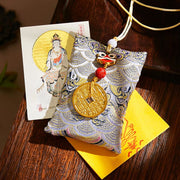 Buddha Stones Chinese Zodiac Natal Buddha Mountain Ghosts Spend Money Copper Coins Sachet Hanging Decoration - Gray Fabric - Dragon/Snake-Samantabhadra Bodhisattva - image 54