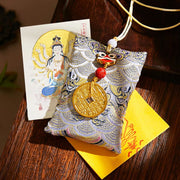 Buddha Stones Chinese Zodiac Natal Buddha Mountain Ghosts Spend Money Copper Coins Sachet Hanging Decoration - Gray Fabric - Rat-Thousand-armed Avalokitesvara - image 49