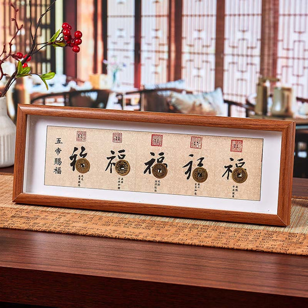 Buddha Stones Fu Character Five-emperor Coins Lucky Fortune Photo Frame Ornament Home Decor - Style6 - Medium Density Fiberboard(13*40*4cm) - image 10