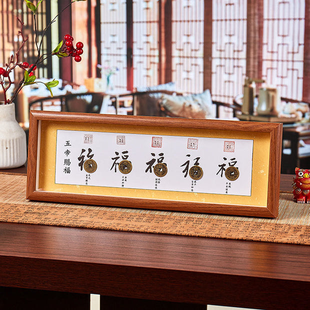 Buddha Stones Fu Character Five-emperor Coins Lucky Fortune Photo Frame Ornament Home Decor - Style5 - Medium Density Fiberboard(13*40*4cm) - image 9