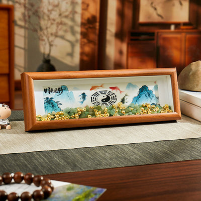 Buddha Stones Green Crystal Bagua Koi Fish Yin Yang Symbol Golden Ingot Thangka Photo Frame Ornament Home Decor - Style 1 - Medium Density Fiberboard(9*30*4cm) - image 0