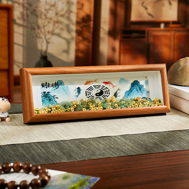 Buddha Stones Green Crystal Bagua Koi Fish Yin Yang Symbol Golden Ingot Thangka Photo Frame Ornament Home Decor - Style 1 - Medium Density Fiberboard(9*30*4cm) - image 0