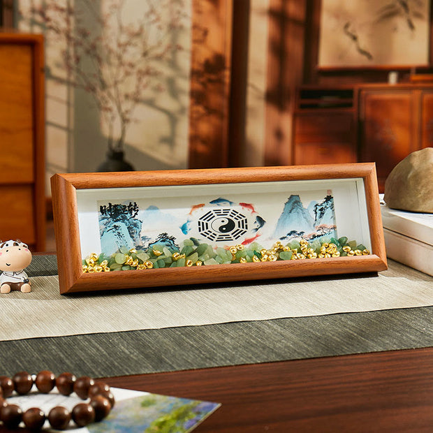 Buddha Stones Green Crystal Bagua Koi Fish Yin Yang Symbol Golden Ingot Thangka Photo Frame Ornament Home Decor - Style4 - Medium Density Fiberboard(9*30*4cm) - image 3