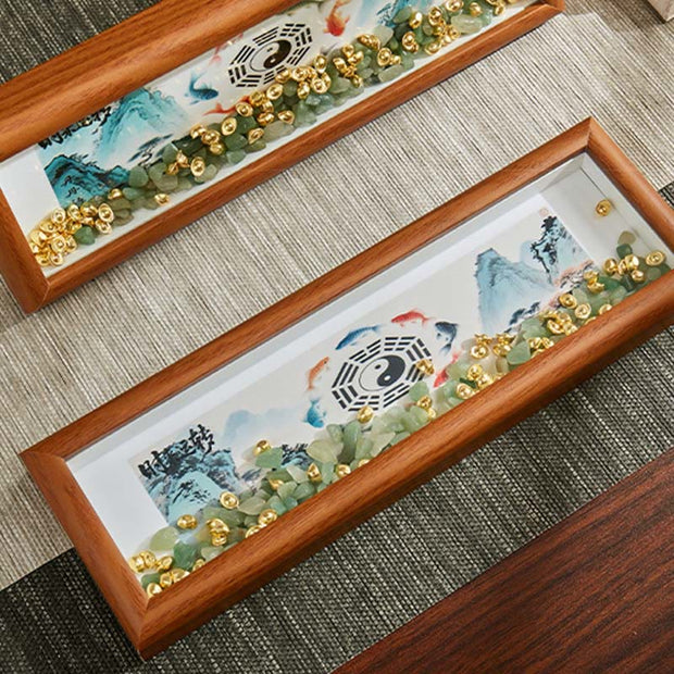 Buddha Stones Green Crystal Bagua Koi Fish Yin Yang Symbol Golden Ingot Thangka Photo Frame Ornament Home Decor - image 17