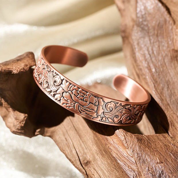 Buddha Stones Copper Flower Open Balance Luck Adjustable Cuff Bracelet Bangle - image 3