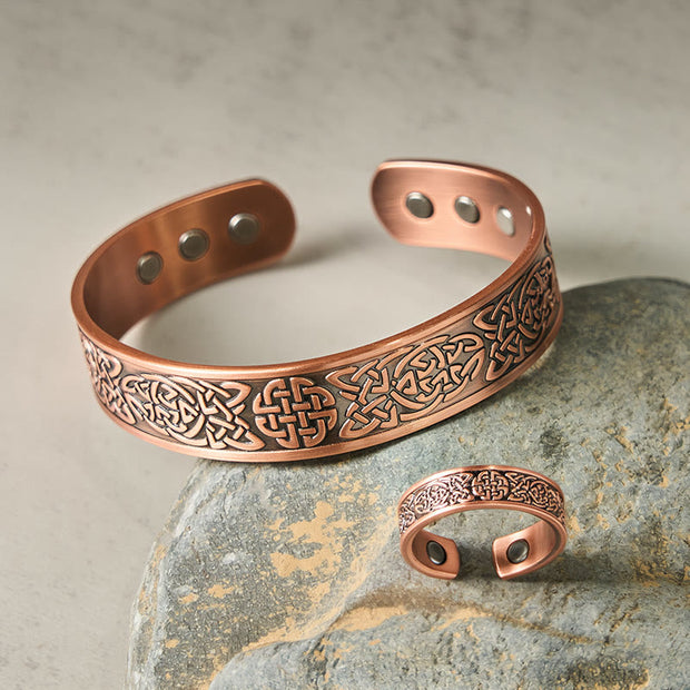 Buddha Stones Copper Abstract Line Pattern Open Luck Cuff Bracelet Bangle Ring - image 13