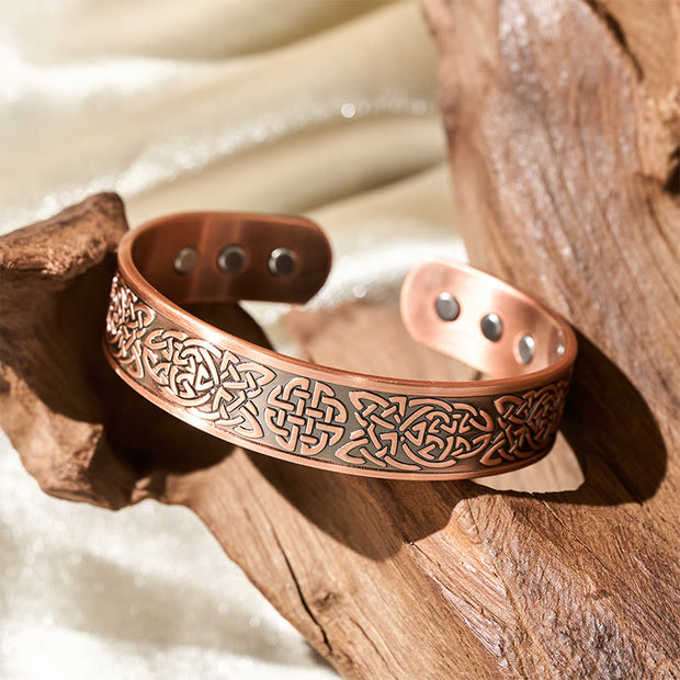 Buddha Stones Copper Abstract Line Pattern Open Luck Cuff Bracelet Bangle Ring - image 6