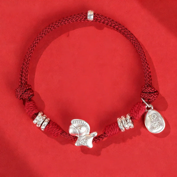 Buddha Stones 999 Sterling Silver Red Agate Year Of The Horse Freedom String Bracelet - DarkRed Rope(Wrist Circumference: 14-21cm) - image 1
