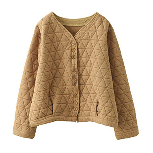 Buddha Stones Winter Cotton Long Sleeve Diamond Pattern Women's Thermal Jacket With Pockets - image 11