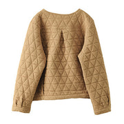 Buddha Stones Winter Cotton Long Sleeve Diamond Pattern Women's Thermal Jacket With Pockets - image 12