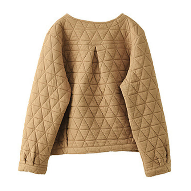 Buddha Stones Winter Cotton Long Sleeve Diamond Pattern Women's Thermal Jacket With Pockets - image 12