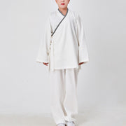 Buddha Stones 2Pcs Wudang Fall Solid Frog-Button Long Sleeve Linen Unisex Taoist Robe Kimono Pants Qigong Ceremony Suit - image 1