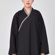 Buddha Stones 2Pcs Wudang Fall Solid Frog-Button Long Sleeve Linen Unisex Taoist Robe Kimono Pants Qigong Ceremony Suit - Black - 3XL-FIT FOR US/UK/AU/EU-XL - image 11