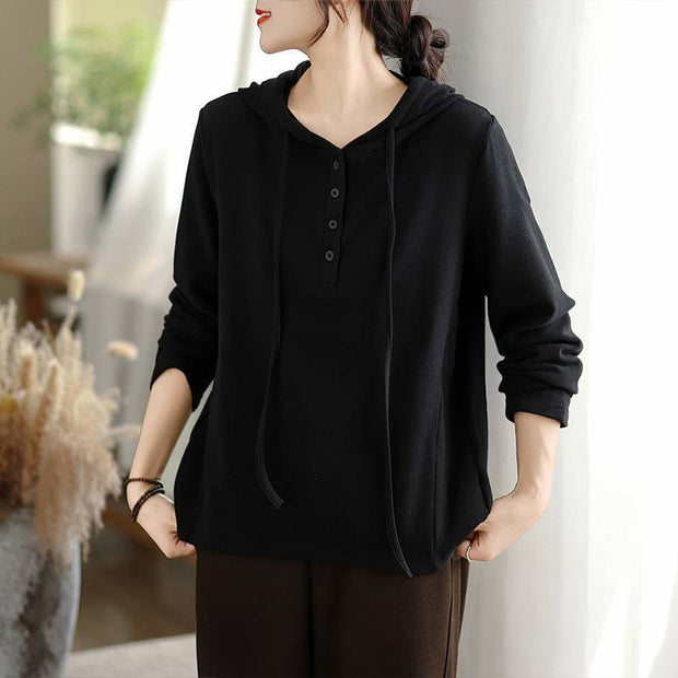 Buddha Stones Winter Solid Color Cotton Long Sleeve Women's Hoodie Has Hood - Black - US8-10，UK/AU12-14，EU40-42 (2XL) - image 18