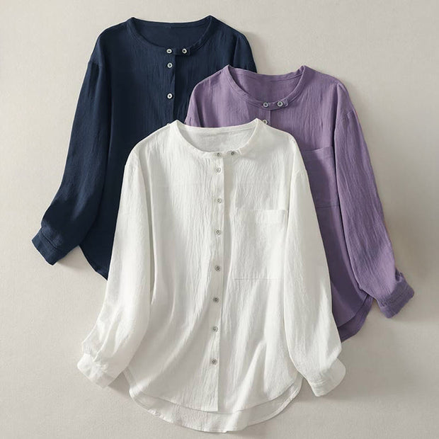 Buddha Stones Fall Crew Collar Long Sleeve Women's Polyester Shirt With Pockets - image 22