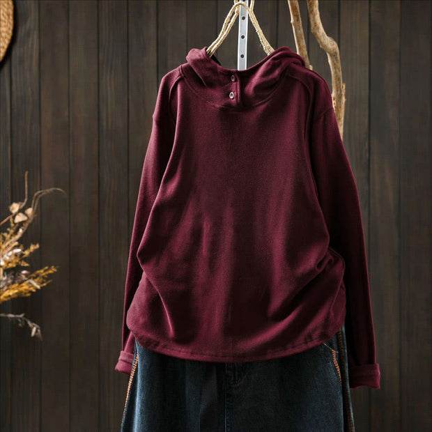 Buddha Stones Winter Solid Color Cotton Thickened Long Sleeve Women's Hoodie Has Hood - image 10