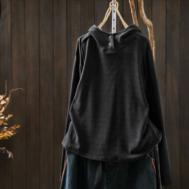 Buddha Stones Winter Solid Color Cotton Thickened Long Sleeve Women's Hoodie Has Hood - image 12