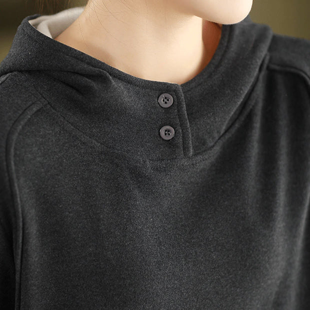 Buddha Stones Winter Solid Color Cotton Thickened Long Sleeve Women's Hoodie Has Hood - image 13