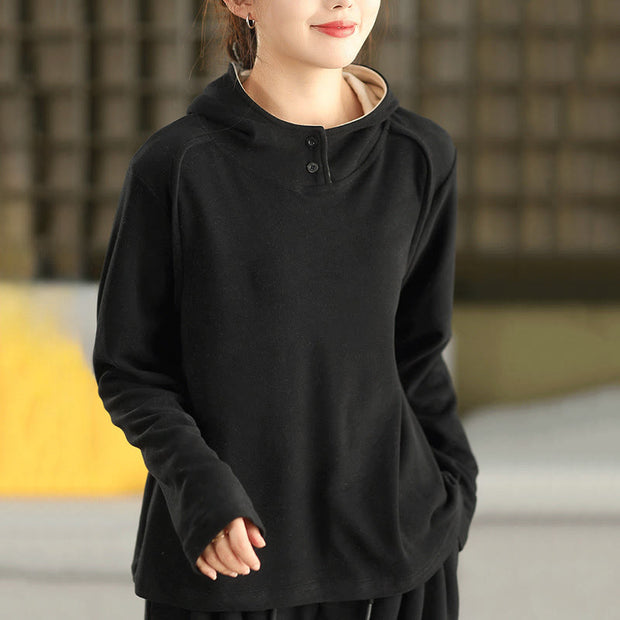 Buddha Stones Winter Solid Color Cotton Thickened Long Sleeve Women's Hoodie Has Hood - Black - US4，UK/AU8，EU36 (F) - image 16