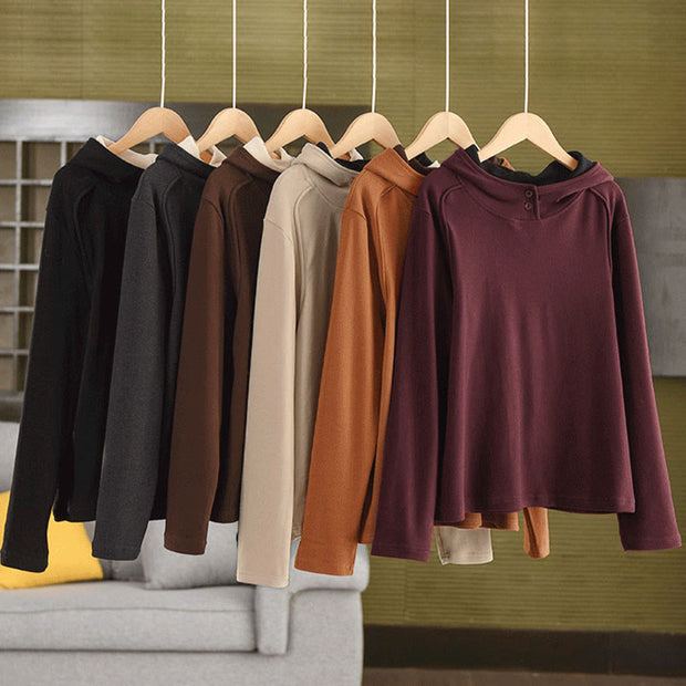 Buddha Stones Winter Solid Color Cotton Thickened Long Sleeve Women's Hoodie Has Hood - image 20