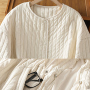 Buddha Stones Women's Plain Crew Neck Drawstring Design Long Sleeve Cotton Jacket With Pocket - image 21