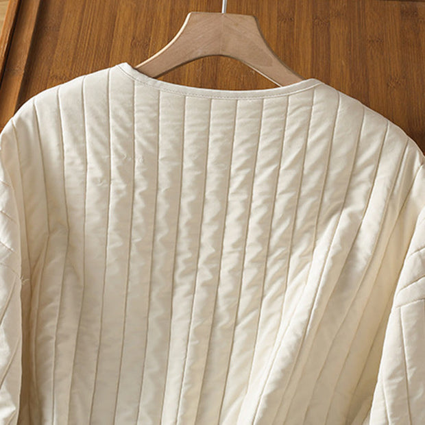 Buddha Stones Women's Plain Crew Neck Drawstring Design Long Sleeve Cotton Jacket With Pocket - image 13