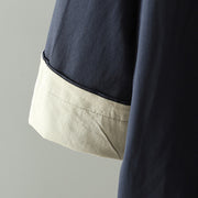 Buddha Stones Fall Lapel Buttons Patchwork Design Women's Cotton Long Sleeve Coat With Pockets - image 16