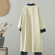 Buddha Stones Fall Lapel Buttons Patchwork Design Women's Cotton Long Sleeve Coat With Pockets - image 2