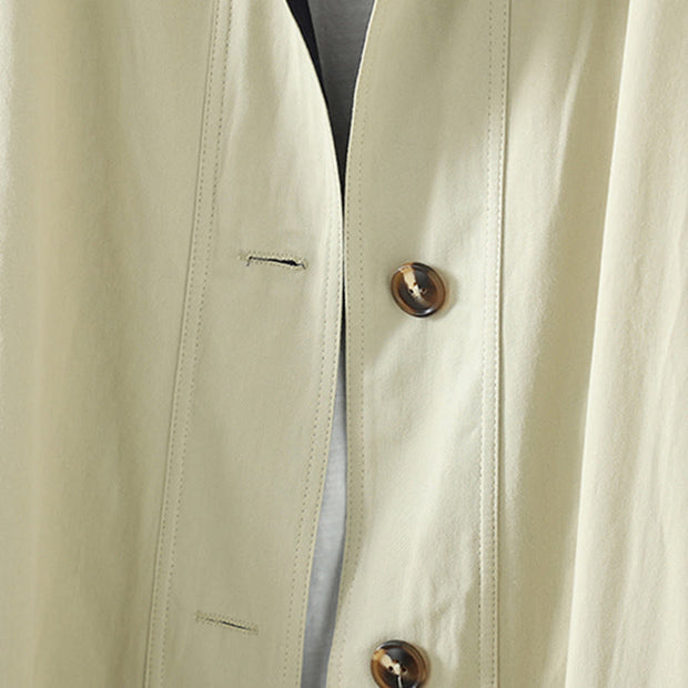 Buddha Stones Fall Lapel Buttons Patchwork Design Women's Cotton Long Sleeve Coat With Pockets - image 7