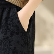 Buddha Stones Jacquard Paisley Pattern Women's Wide Leg Thermal Fleece-Lined Cotton Pants With Pockets - image 12