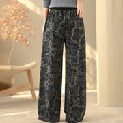 Buddha Stones Jacquard Paisley Pattern Women's Wide Leg Thermal Fleece-Lined Cotton Pants With Pockets - image 4