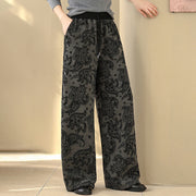Buddha Stones Jacquard Paisley Pattern Women's Wide Leg Thermal Fleece-Lined Cotton Pants With Pockets - image 0