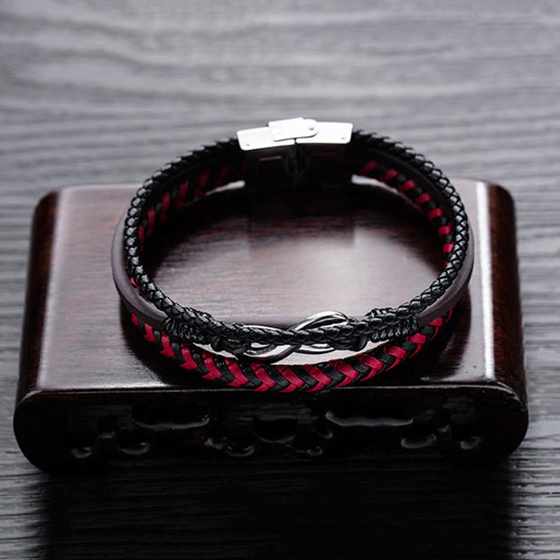 Buddha Stones Infinitely Design Titanium Steel Braided Three-layer Leather Balance Bracelet - image 7