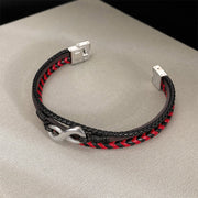 Buddha Stones Infinitely Design Titanium Steel Braided Three-layer Leather Balance Bracelet - image 4