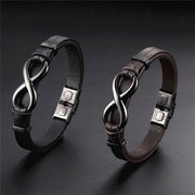 Buddha Stones Infinitely Design Titanium Steel Single Layer Leather Balance Bracelet - image 9