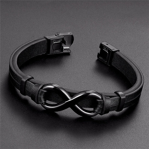 Buddha Stones Infinitely Design Titanium Steel Single Layer Leather Balance Bracelet - image 3
