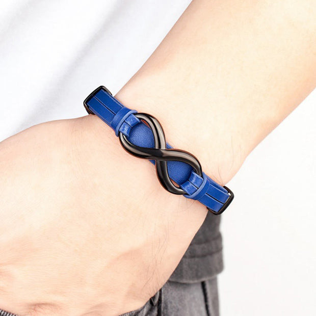 Buddha Stones Infinitely Design Titanium Steel Multicolored Leather Strengthen Bracelet - image 13