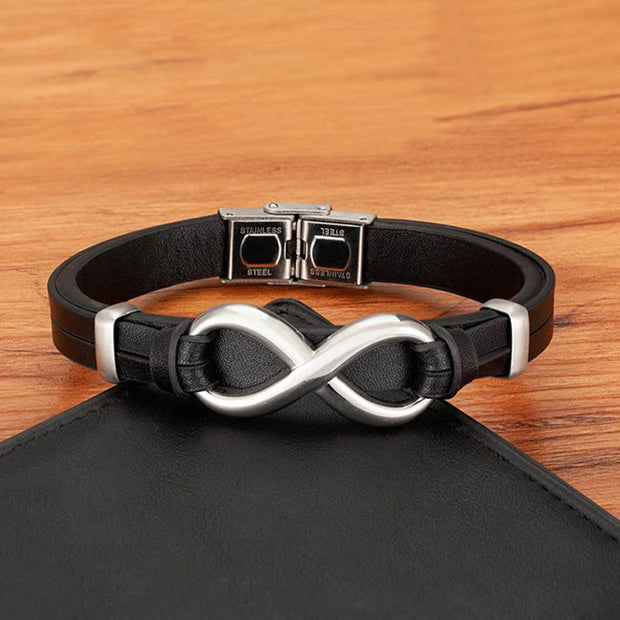 Buddha Stones Infinitely Design Titanium Steel Multicolored Leather Strengthen Bracelet - image 7