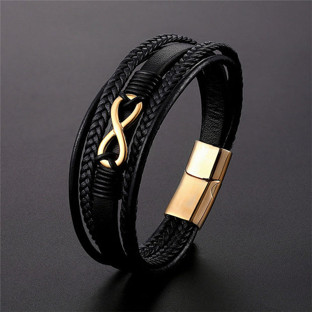 Buddha Stones Colorful Infinitely Titanium Steel Multilayered Leather Strengthen Bracelet - image 1