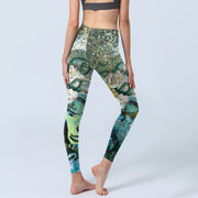 Buddha Stones Om Symbol Human Figure Peacock Lotus Pattern Print Gym Leggings Women's Yoga Pants - image 3