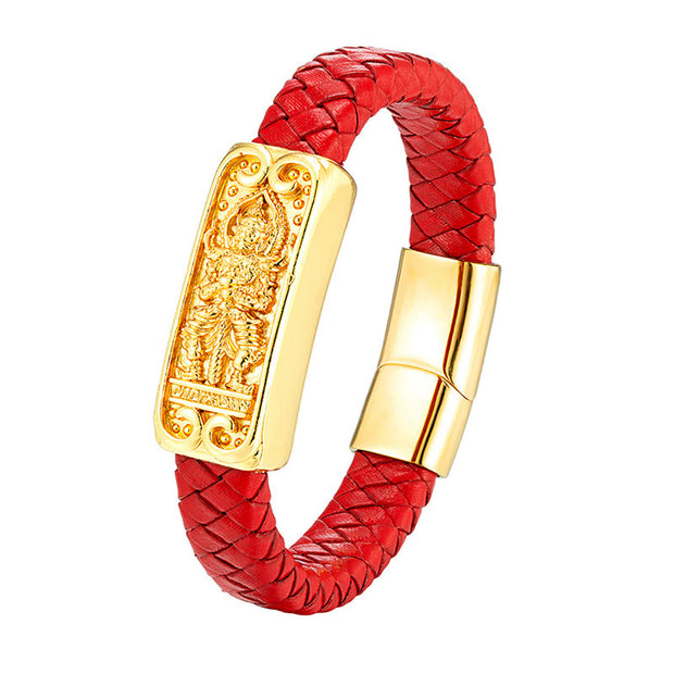 Buddha Stones Buddha Symbol Titanium Steel Leather Strengthen Bracelet - Red(Wrist Circumference: 19-21cm) - image 6